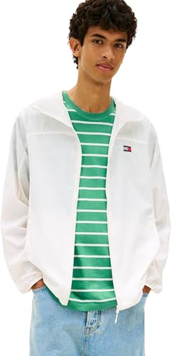 Tommy Jeans Cortavientos Hombre Outdoor Shell con puños elásticos, Blanco (Ecru), M