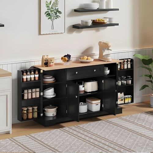Aunvla Multifunktionell köksbuffé – 138 cm skänk med låda, hylldörrar och justerbara hyllor – modern design med tippskydd, perfekt för kök, vardagsrum och sovrum
