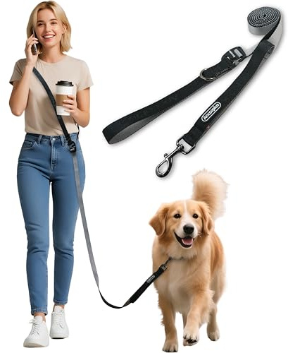 Anccoplus Hands Free Dog Leash, Multifunctional Crossbody Running for Dogs, Ultra-Light Dog Training Leash with Secure Clip, Short & Long Leashes, Adjustable Service Dog Leashes (Black Gray)