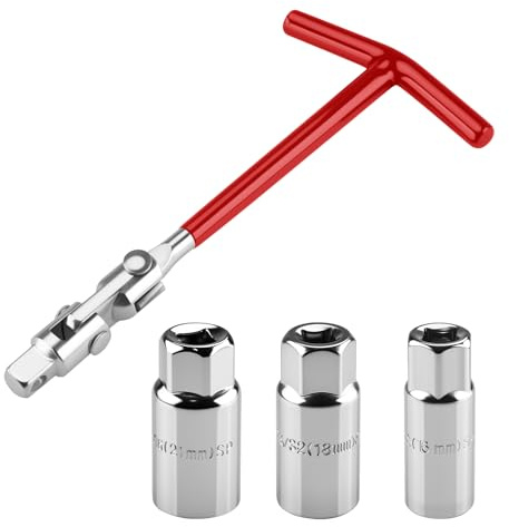 Wozzies Juego de Llaves de Bujía con Vaso 16 mm, 18 mm, 21 mm, Juego de Llaves Universales para Bujías con Mango en T, Herramienta para Quitar Bujías, para Cortacésped, Automóviles y Motocicletas ﻿