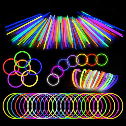 100 Bastoncini Luminosi con 100 Connettori, Braccialetti Fluorescenti Multicolore per Feste, Compleanni, Carnevale, Festival ed Eventi