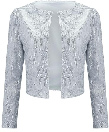 Nyårsaftons outfit damer paljetter, kofta damer korta eleganta toppar paljetter kavajjacka elegant axeljacka mode ytterkläder ledig karneval kostym glamour kontorsjacka öppna toppar, Vit, 3XL