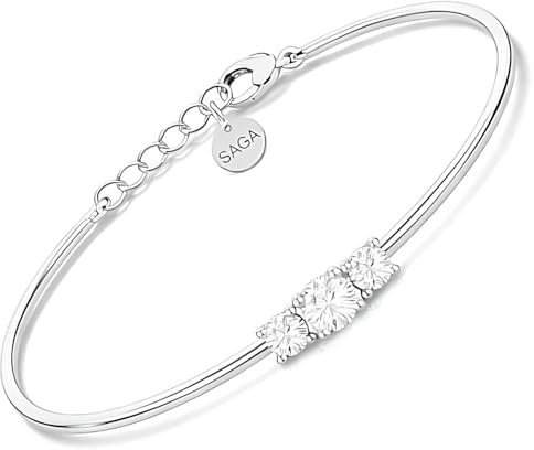 SAGA GIOIELLI Bracciale Donna Uomo Rigido in Acciaio con Tre Cristalli, Design Elegante, Chiusura Regolabile Trilogy Confezione Regalo