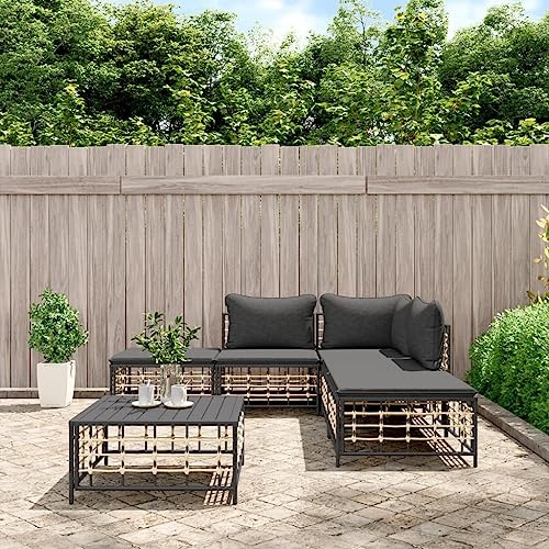 YUOTYRKTEJRSG 6 Piece Patio Furniture Set Outdoor Sectional Sofa with Cushions and Coffee Table, All Weather Wicker Rattan Lounge Seating Group for Garden, Terrace, Backyard, Anthracite Gray