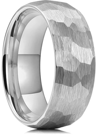 Herrring i rostfritt stål, hamrad, matt, 8 mm, silver, storlek 11