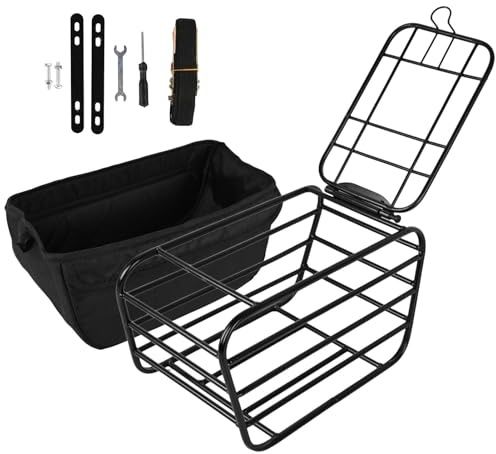 Cesta Bicicleta – Acero Carbono Cerrado Resistente | Canasto Para Perro En Parrilla Trasera | Cubierta Asegurable, 30×23×21,5cm, Sostiene Mascotas Hasta 3kg, Para Bicicleta Montaña, Bici, Vehículo Elé
