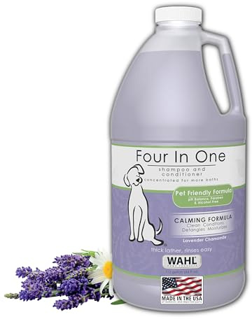 Wahl USA 4-in-1 Calming Pet Shampoo for Dogs with a Lavender Chamomile Scent – Cleans, Conditions, Detangles, & Moisturizes - Pet Friendly Formula – 64 Oz - Model 821000-050