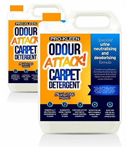 Pro-Kleen Odour Attack Pet Carpet Cleaner Shampoo 10L Contains Active Enzymes to Digest Urine Proteins from Dogs Cats Humans, Eliminates Urine, Faeces & Vomit Stains, Citrus