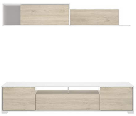 DEKIT GRUPO RIMOBEL KEN - MUEBLE DE SALON TV - 42x200x41 cm - BLANCO / NATURAL