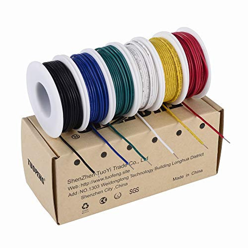 Kit de fil solide TUOFENG 22 AWG, fil solide (6 bobines de 9 mètres de couleur différente) Kit de fil de raccordement pour cavalier de calibre 22