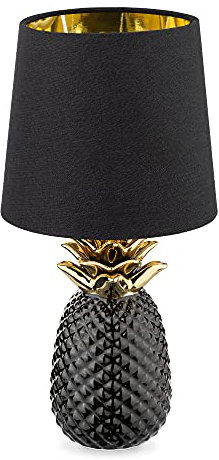 Navaris Tischlampe im Ananas Design - 35cm hoch - Deko Keramik Lampe für Nachttisch oder Beistelltisch - Dekolampe mit E14 Gewinde in Schwarz-Schwarz