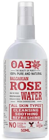 OA3 100% Pure Organic Rose Water Spray - Natural Hydrating & Smoothing Facial Toner, Body Revitalizer, Hair & Scalp Conditioner