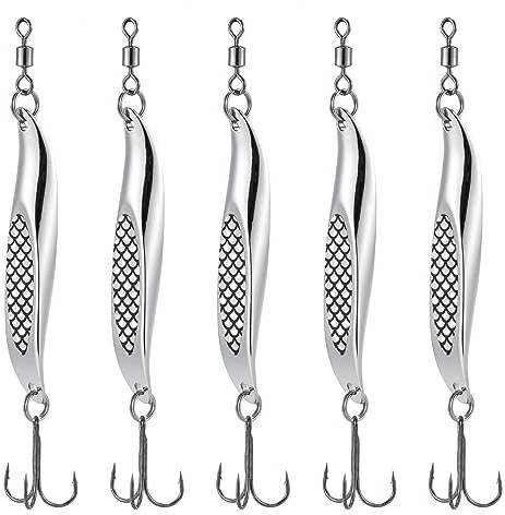 Dr.Fish 5pcs Sea Fishing Spinners Dexter Wedge Lures Metal Jigs Spoon Treble Hook Casting for Bass Cod Mackerel Silver