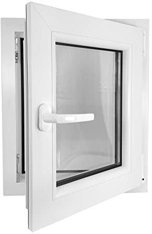 ECOPROF Kellerfenster | Langlebiges Kunststoff-Fenster | Maße 50x60 cm (500x600 mm) | Dreh-Kipp Fenster DIN Rechts | Farbe: Weiss | 70mm Profil