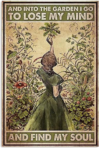 WIPBLAK Vintage Metal Tin Sign and into The Garden I Go to Lose My Mind and Find My Soul Retro Metal Tin Sign Hippie Girl Poster Vintage Sign for Home Coffee Wall Decor 12x8 Inch