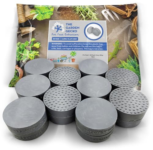 The Garden Gecko Unsichtbare Topffüße für Blumentöpfe und Blumen, Vollgummi, mit verbesserter Rutschfester Oberfläche, 20 Stück, grau
