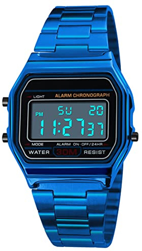 Nicoone Luxuriöse Business-Armbanduhr, 30 m, wasserdicht, Edelstahl, Sportuhr, Digitaluhr (Blau)