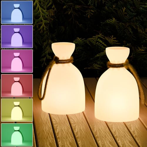 FUYO 2 Pcs Lampe Extérieur LED Sans Fil Portable Rechargeable à Intensité Variable Avec Multicolore Pour BBQ Jardin Bar Terrasse