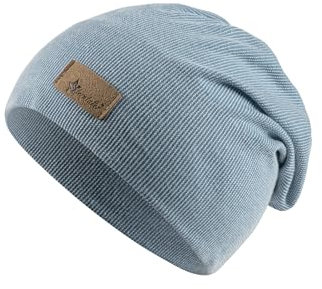 Sterntaler Beanie Rippen - Slouch -Beanie gestrickt mit stylischem Umschlag - Leichte Mütze für Babys - Beanie Jungen mit feinem Rippenmuster - graublau, 45