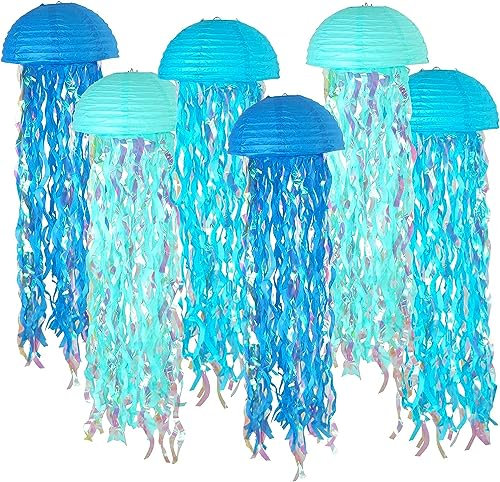 Himmel Blaue hängende Gelee Fisch Papier Laternen, halbe 25cm Gradient Bunte Papier Laternen für Meerjungfrau Thema Party unter dem Meer Ozean Geburtstag Dekorationen Baby Dusche Babyzimmer 6