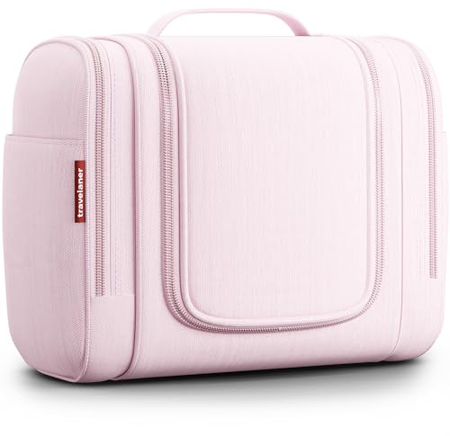 Travelaner Kulturbeutel Design 2026, XXL 3-in-1 Kulturtasche zum Aufhängen mit 9 Liter Stauraum für Damen und Herren, Kosmetiktasche für Reise, Große Waschtasche, Waschbeutel, Rosa