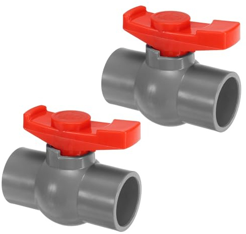 PATIKIL 40 mm ID kulventil, 2-pack PVC-uttagstyp avstängningsventil med lätt att rotera handtag för vattenflödeskontroll, grå/röd