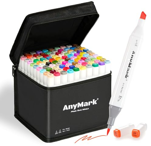 AnyMark Pennarelli ad Alcool con Punta a Pennello, 100 + 1 Colori, Doppia Punta, Pennello e Scalpello, Set di Pennarelli Artistici a Base di Alcol, con Custodia, per Disegnare e Colorare