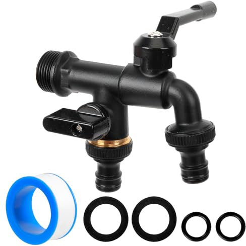 Doppel Wasserhahn Garten 3/4 Zoll, Frostsicher, Auslaufhahn Messing Mit Schlauchadapter/Dichtband/Wasserdichtes Band, Kugelhahn Für Haushalt/Garten/Waschmaschine