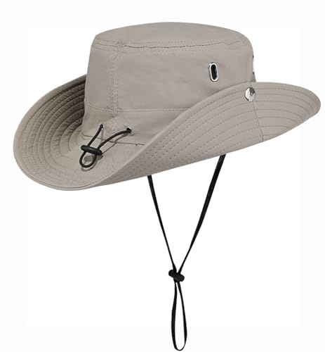 Rayson Sombrero de Pesca Hombre Mujer Gorra de Pescador Transpirable Sombrero de El Sol con Correa de Barbilla Protección UV Verano Boonie Gorra de ala Ancha para Aire Libre