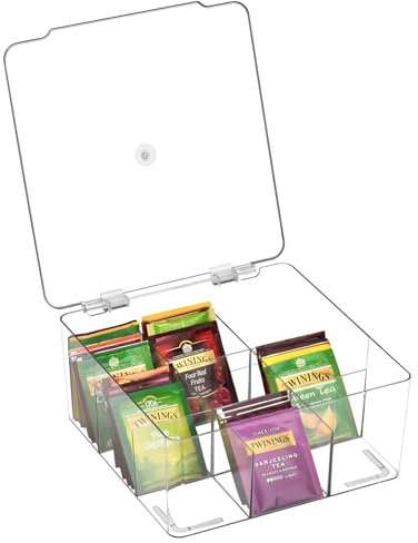 llaneed Rangement transparent pour sachets de thé avec 9 compartiments, boîte à thé en plastique, porte-sachets de thé, boîte à thé pour sachets de thé, sucre, dosettes de café ou autres petites