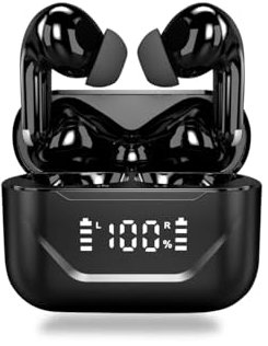 URIZONS ENC Cuffie intrauricolari TWS con cancellazione del rumore e bassi potenti - Bluetooth Cuffie wireless con cavo di ricarica rapida USB C e display digitale Batteria di grande capacità - Nero