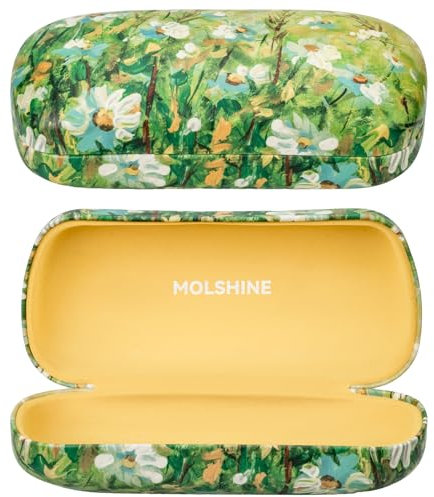 molshine Hard Shell Sunglasses Case, Classic Large Glasses Case for Sunglass, Eyeglasses with Cleaning Cloth (Yellow Daisy)