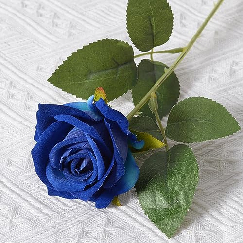 Blausky 1 pièce de roses artificielles en flanelle - 51 cm - Tige simple longue - Rose réaliste - Fleurs éternelles - Bouquet de mariée - Roses artificielles - Pour jardin, fête, hôtel, bureau - Bleu