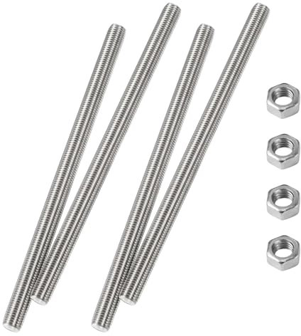 HiPicco M6 x 100mm Fully Threaded Rod & Studs, 304 Stainless Steel Right Hand Threads Rods, M6-1 Thread Pitch for Anchor Bolts, Clamps, Hangers and U-Bolts 4pcs 【with Nuts】
