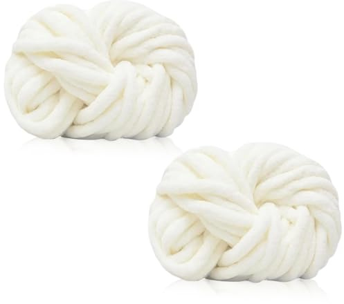 Duscdesp 2 Pack Chunky Yarn for Hand Knitting,240g Super ChunkyYarn for Crochet,Thick Wool Yarn,Chenille Chunky Blanket Yarn for Hats Scarf Blankets Cushion Cat Bed (Creamy White)