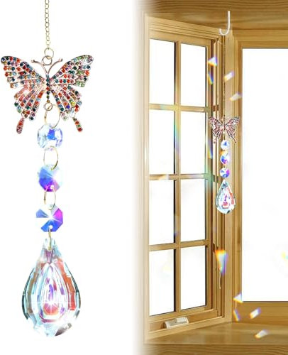 Attrape Soleil Cristal Suspendu Sun Catcher Mit Farbigen Diamanten Kristall Hänge Schmetterlings Sonnenfänger Ist EIN Sinnvolles Geschenk Für Ihre Familie Und Freunde, Um Ihre Liebe Zu Zeigen