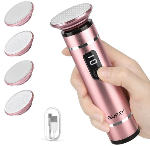 GUPAY Elektrischer Hornhautentferner Kabellos mit 4 Nano-Glasaufsätzen, USB-Aufladbar Elektronisch Fußfeile, Professionelle Pediküregerät für rissige Fersen, Hühneraugen & Hornhaut