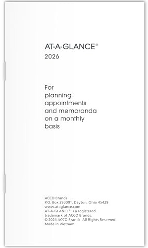 AT-A-GLANCE 2026 Monthly Planner Refill for 70-064, 3-1/2 x 6, Pocket Size (709061026)