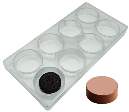 Goldbaking Polycarbonate DIY Tool Round Plain Cookie Chocolate Mold For Oreo Making Deep Filled Chocolates Mould, 8 Cavity Clear Plastic Cylinder Candy Making Mold Compatible with Oreos