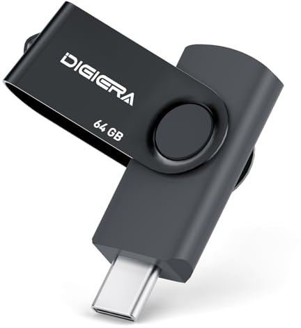 DIGIERA 64GB Flash Drive, USB 3.2 Gen 1 Type-C Thumb Drive with 140MB/s Read, 360° Swivel Design, Compact & Lightweight Memory Stick for File Transfer, Photo Backup, and Travel-Friendly Storage