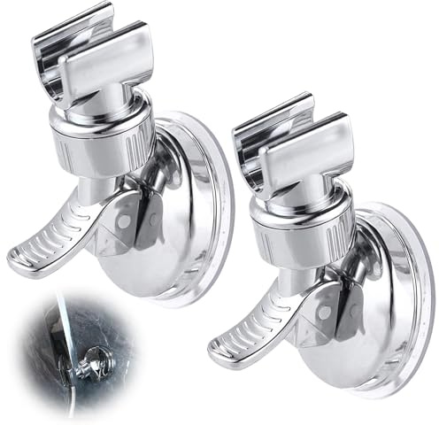 Set di 2 supporti per soffione doccia senza foratura, con ventosa, regolabile, antiscivolo, rimovibile, universale, in plastica ABS (argento)