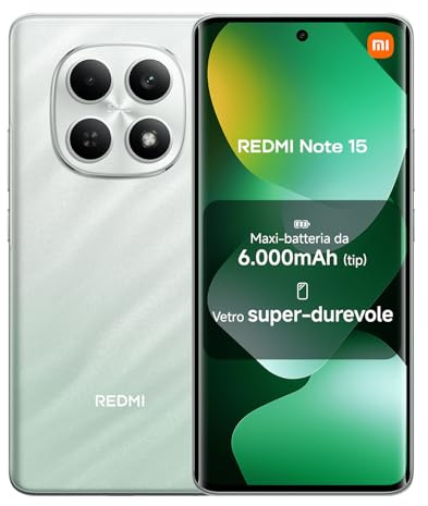 XIAOMI Redmi Note 15, Smartphone 6+128 GB, Massive 6000mAh Battery, Water Resistance, 108MP Super-clear Camera, 6.77 FHD+ Display, Forest Green, Warranty 2 years, Charger Not Included
