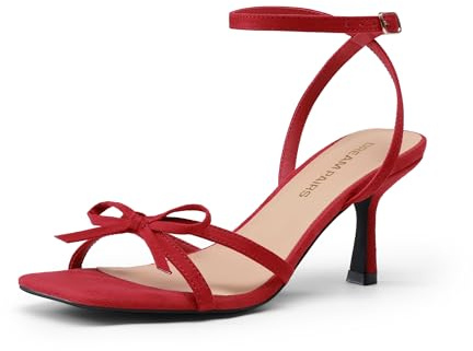 DREAM PAIRS Women's Bow Heels -Kitten Heels for Women, Square Toe Strappy Heeled Sandals, Elegant Wedding & Bridal Bownots Sandals for Formal & Special Occasions,Size 9,Red,SDHS25073W