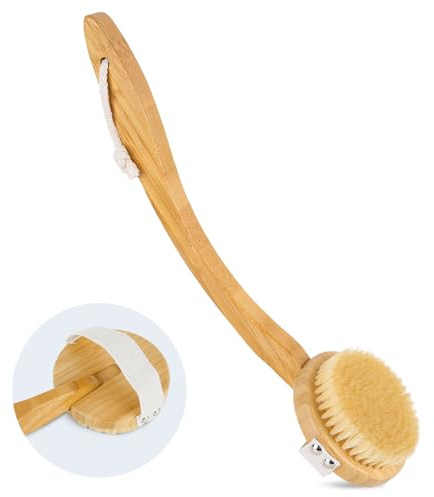 JingSoft Detachable Dry Brushing Body Brush Natural Boar Bristle Back Scrubber for Shower with Long Handle for Exfoliation and Lymphatic