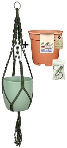 MePla – set – trafikljus makramé naturgrön – SK Soendgen keramisk ytterkruka bas ø19 lindgrön + odlingskruka ø18, högkvalitativ levande atmosfär