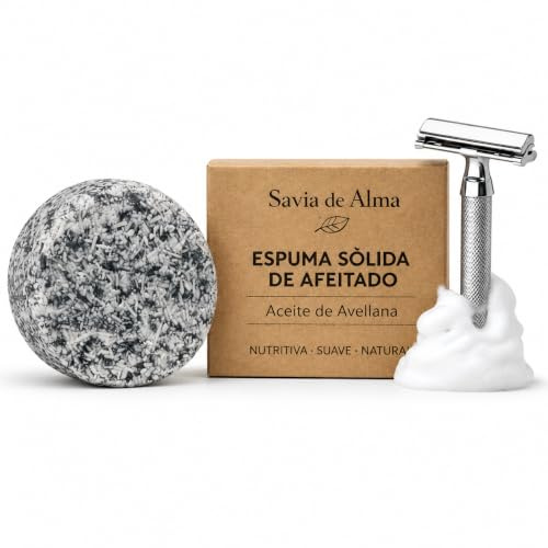 Espuma de Afeitar Hombre Sólida con Aceite de Avellana – Jabón de Afeitar Premium Hecho a Mano, Espuma Abundante para Navaja y Maquinilla, Vegano