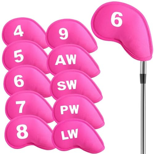 Fundas para Cabeza De Club De Golf Juego de Fundas for Palos Golf, Protector Neopreno for hierros, Valor, Paquete 10, Cubierta Universal for Cabeza, Compatible con Hierro Principales(Pink)