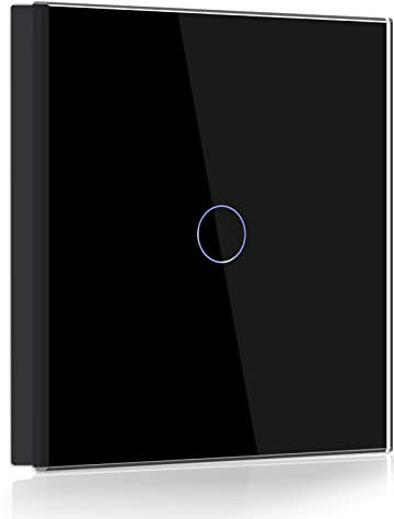 BSEED Touch Light Switch 1 Gang 1 Way, Tempered Glass Panel Light Switches with LED Indicator, Black Touch Sensitive Light Switch-No Neutral Wire