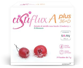 Cistiflux Plus, Integratore a Base di Estratto di Mirtillo Rosso,Cranberry Americano, e D-Mannosio,per Favorire Una Corretta Funzionalità delle Vie Urinarie, 14 Bustine, Gusto Frutti di Bosco