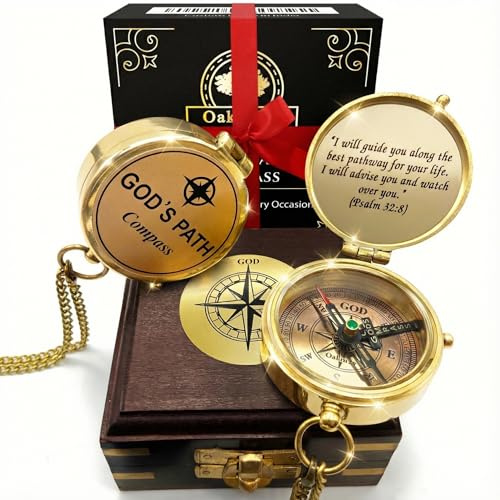 God's Path Compass – Baptism | Communion & Confirmation Gift for Teenage Boys | Christening, Catholic, Religious Graduation Gifts for Men – Greeting Card Included (Wooden Box)